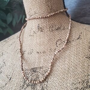 Long Tan and Cream Stone Necklace Earth Tones